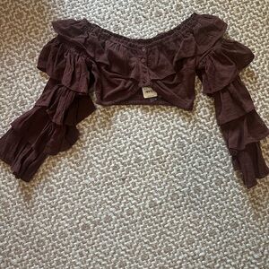 Free People Chocolate Brown falling flowers crop top